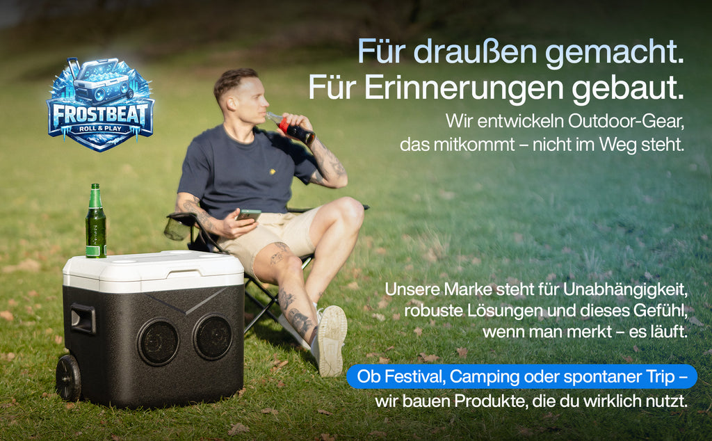FrostBeat Roll & Play – Bluetooth Kühlbox 52L mit Trolley-Griff & Rollen